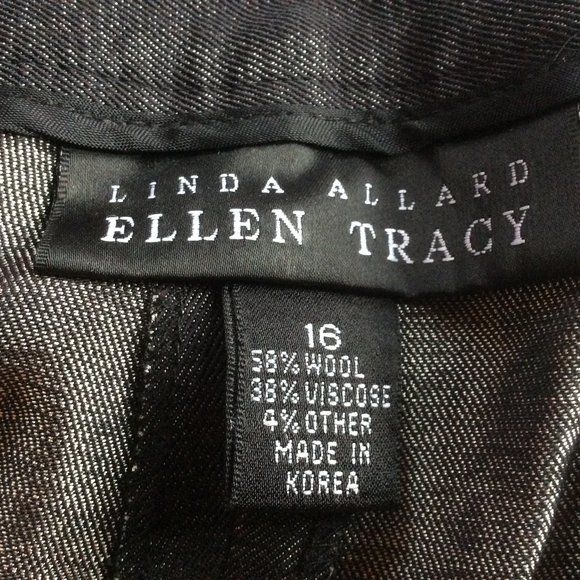 Linda Allard Ellen Tracy Black Wool Blend High Rise Wide Leg Trousers Size 16 - Picture 3 of 4